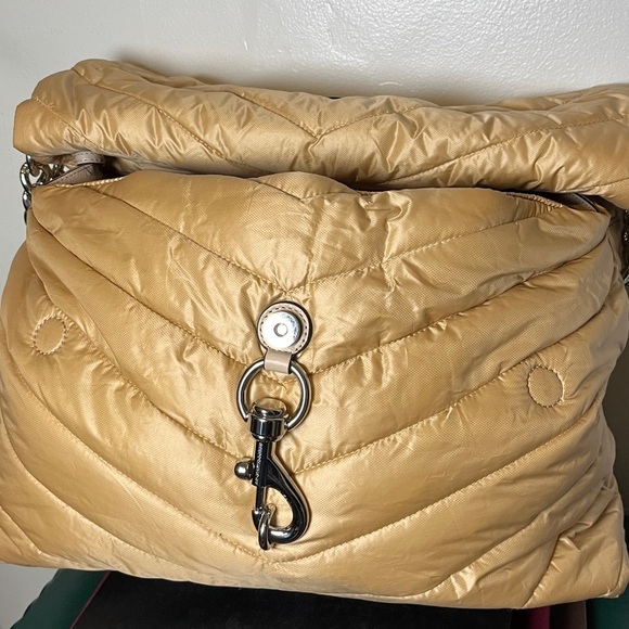 Rebecca Minkoff Edie Nylon Quilted Chain Strap Gold XL Messenger Shoulder Bag - Picture 9 of 16
